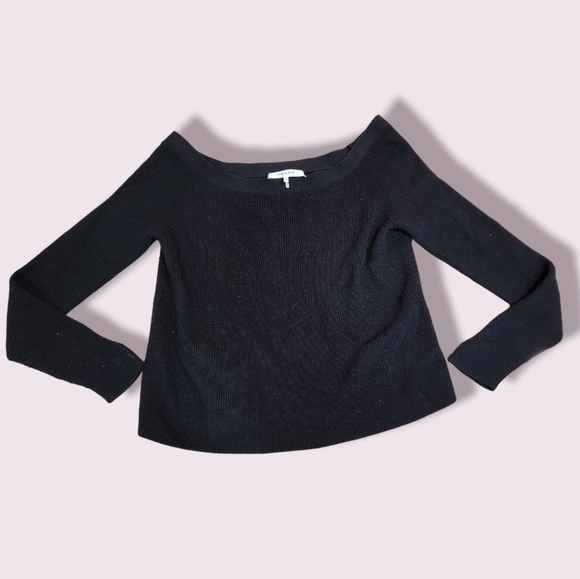 Frame Denim Noir Black Ribbed Sweater Off The Shoulder - Picture 2 of 10
